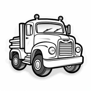 basic cartoon toy truck, kid's coloring book, black and white outline