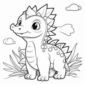 Coloring book in cartoon style with no color of a cute baby Stegosaurus --style raw --stylize 50