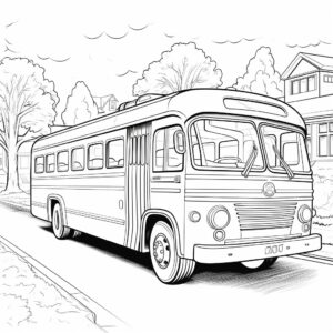 black and white coloring book for children, bus