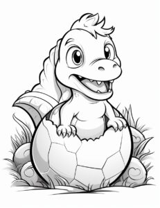 baby dinosaur hatches from an egg for kids coloring book with thick lines black and white --ar 17:22