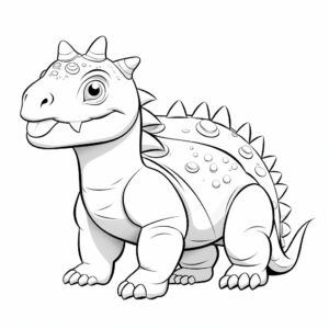 Ankylosaurus dinosaur, for coloring, simple, for toddlers, isolated, on white background.