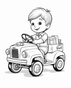 black and white children's coloring book, simple lines.carrito de médico con utensilios médicos para un libro de colorear --ar 9:11