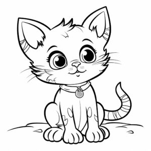 coloring page for kids, thick lines, simple, low detail, low quality, no shade, cartoon style, cat