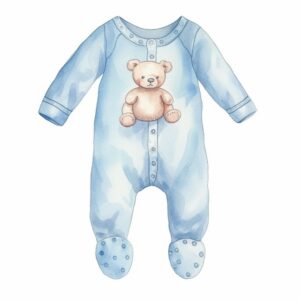 watercolor painting .drawing outline.full body .out line.cute bodysuit pajamas diecut.Clip art., light blue style, On white background --no colorsplash --quality 2