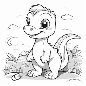 A cute dino simple for kids coloring book black and white.