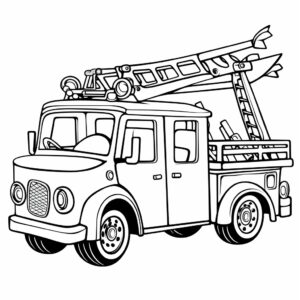 preschool colouring book black and white fire truck with a ladder forvery simple easy to colour ..ar2:3