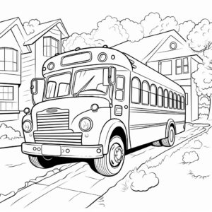 colouring page for kids, a school bus, cartoon style, thick lines, black and white, no shading ar 85:110