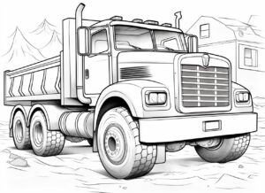 a construction truck is drawn on paper, coloring book for kids, in the style of konica big mini, black and white grayscale, 2d game art, hand-coloring, --ar 11:8