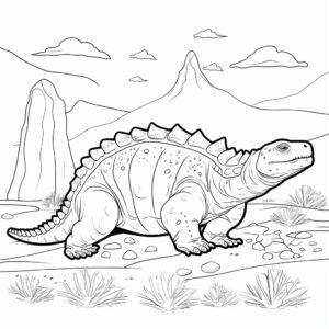 ankylosaurus dinosaur in the open land , 2d out line, simple vector monochrome coloring page for adults, bold black lines, simple line art, crisp lines, line art, printable outline art ar 9:11" --stylize 50