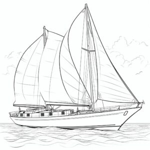 minimal things adults can color like a yacht in the sea for coloring book pages, no shadows, modern, low detail, no shading, thick lines, , white backgroud, simple, few lines no color - - ar 9: 1 1 --stylize 50