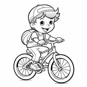 kid's coloring book, bicycle, cartoon, thin lines, black and white, white background --quality 2 --style raw