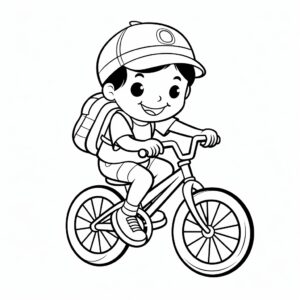 kid's coloring book, bicycle, cartoon, thin lines, black and white, white background --quality 2 --style raw