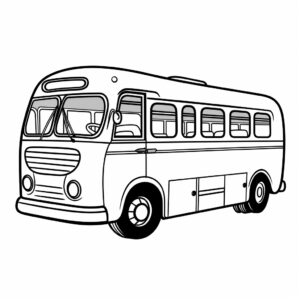 kid's coloring book, bus, cartoon, thin lines, black and white, white background --quality 2 --style raw