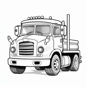 kid's coloring book, truck , cartoon, thin lines, black and white, white background --quality 2 --style raw