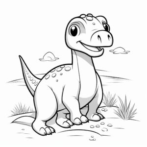 simple black and white wire frame colouring page for kids cartoon style cute Maiasaura dinosaur no shading --stylize 50