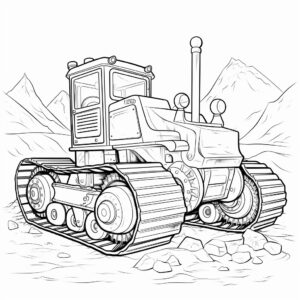 bulldozer, coloring book style, black and white, no shading, cartoon style