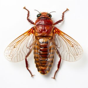 a cicada full body against a white backdrop