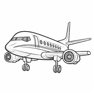 basic simple cartoon airplane outline, isolated on white background, children's coloring page, thick crisp lines, black and white, outline art, coloring book, no noise