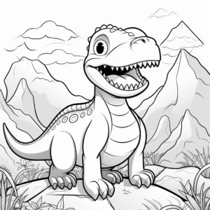 dinosaur, kids coloring book, black and white, solid lines