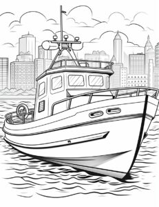 Coloring book, for toddlers to 2 years old: A police boat ! Black and white, coloring book, for toddlers to 2 years old --ar 17:22