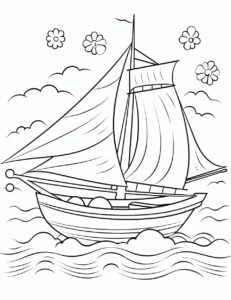 Coloring book, for toddlers to 2 years old: Time to decorate! Kids can color boats with fun patterns and designs, turning them into whimsical vessels of their own creation. Black and white, coloring book, for toddlers to 2 years old --ar 17:22