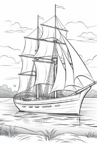 Boat coloring pages for kids. --ar 2:3