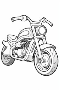 coloring book for kids, cartoon style, Adventure Bike, single line dwaring, upper angle, low line, simplistic line, clean line, no color. --ar 2:3