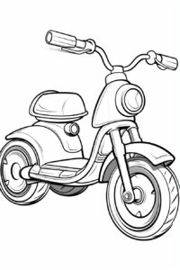 coloring book for kids, cartoon style, Mini Bike, single line dwaring, upper angle, low line, simplistic line, clean line, no color. --ar 2:3