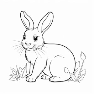 coloring book page, cute European rabbit, cartoon style, white background, black and white color --stylize 30