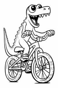 coloring page for kids, Cartoon Styles, BrachioBike - Brachiosaurus pedaling a giant bicycle, line art , minimalist, low details, thick outline, black outline and white fill , on white background --no grey, shadow, shading, color --ar 2:3 --style raw