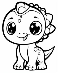 kawaii dinosaur,coloring page for kid,cartoon,clean line art,no background,black,white,vector graphic --no shading,shadow,gradient,gray,hatching --ar 4:5