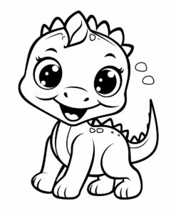 kawaii dinosaur,coloring page for kid,cartoon,clean line art,no background,black,white,vector graphic --no shading,shadow,gradient,gray,hatching --ar 4:5