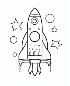 coloring for kids, space rocket silhouette coloring page, in the style of clean and simple designs, rachel whiteread, toyen, primitivist --ar 9:11