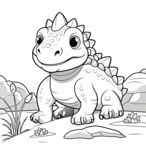 a cute Ankylosaurus simple for kids coloring book black and white