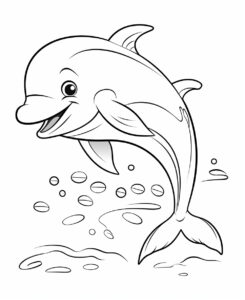 Dolphin , cute kids coloring page ,charming cartoon characters --no shading --ar 9:11 --style raw