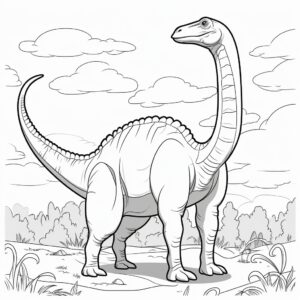 a brachiosaurus coloring page, cartoon style, thick lines, few details, no background, now shadows, no color