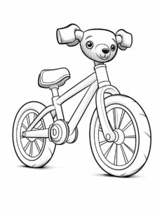 Create a simple, minimalistic coloring page featuring a bycicle with training wheels in a realistic cartoon style. Aim for simplicity and clean lines, making this coloring page an appealing and easy to color design for teens. --ar 85:110