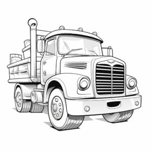 Children coloring page, a happy truck, cartoon style, black and white, transparent background, no shadow, no shading, wide lines