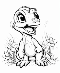 coloring page for a cute and happy velociraptor, use clean lines, and leave plenty of white space for coloring, simple line art, one line art, clean and minimalistic line, --ar 9:11