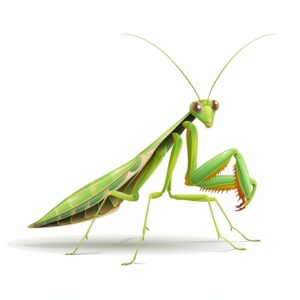 Praying Mantis on a white background, flat illustration, full color