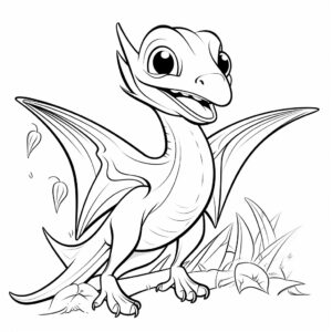 colouring book for age 5-7(cute pteranodon dinosaur) black and white simple outline