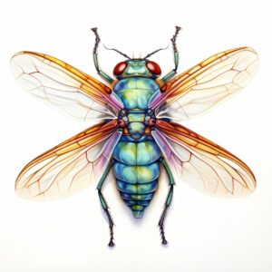 colorful cicada scientific watercolor Giclée, realistic taxidermy illustration