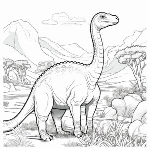 Create a detailed black-and-white outline of a Brachiosaurus perfect for adult coloring