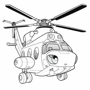 coloring pages for kids, cartoon blackhawk helicopter, smiling, black and white, outline only ar 2:3 --stylize 50