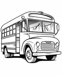 coloring page of a school bus, use clean lines and leave plenty of white space for coloring, simple line art, one line art, clean and minimalistic line, --ar 9:11