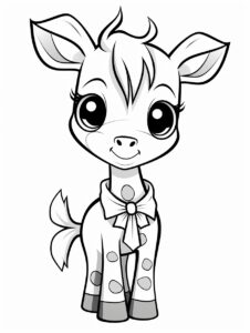 coloring page clean simple outline drawing chibi Giraffe, a plain white background --ar 3:4