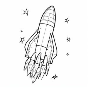 rocket, line art, from outer space, coloring book template, simple design, white background, black and white --no landscape --stylize 50