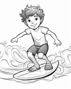 a coloring page featuring a cute child. Swim kickboard The coloring page is in black and white, offering the opportunity to add color and bring the scene to life, only draw outlines, on white background --ar 4:5