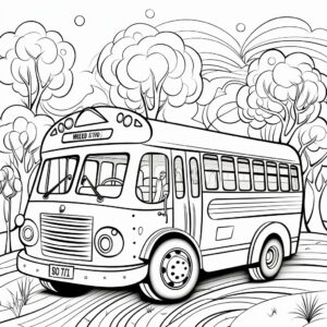 back to school, coloring book, white and black, outline only, bus, kids, cartoon style