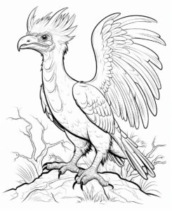 coloring page for kids, Archaeopteryx, cartoon style, thick lines, low details, no shadow --ar 9:11